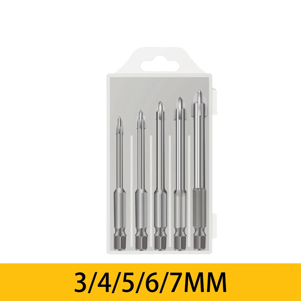 5/6Pcs Set Cross Hex Tile Drill Bits Set for Glass Ceramic Concrete Carbide Hole Opener Brick Hard Alloy Triangle Bit Tool Kit