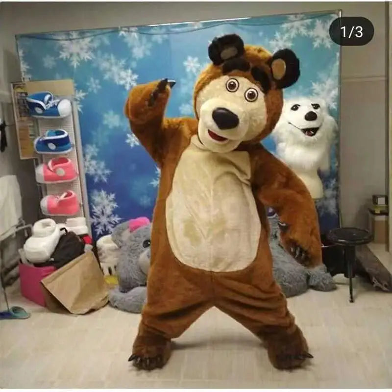 Plush Martha and Bear Mascot Costume Cute Masha Girl Doll Costume Cartoon Character Cosplay Costumes Party Performance Outfits