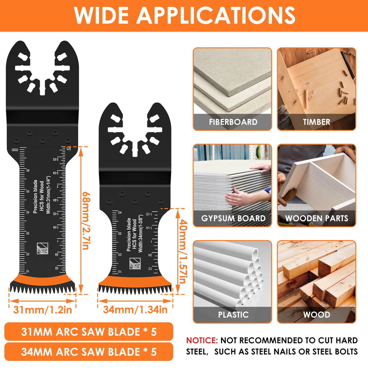 10Pcs Japanese Oscillating Saw Blades High Carbon Steel Bi-Metal Curved edge Multitool Blades Sharp Wear Resistant Cutter Blade