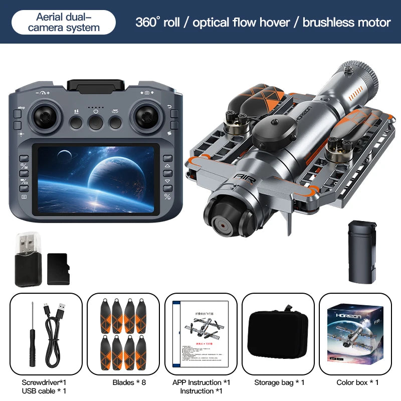 New Mini Screen Remote Control Drone Dual 8K HD Camera UAV Brush Obstacle Avoidance 5G WIFI FPV Foldable Quadcopter Aircraft Toy