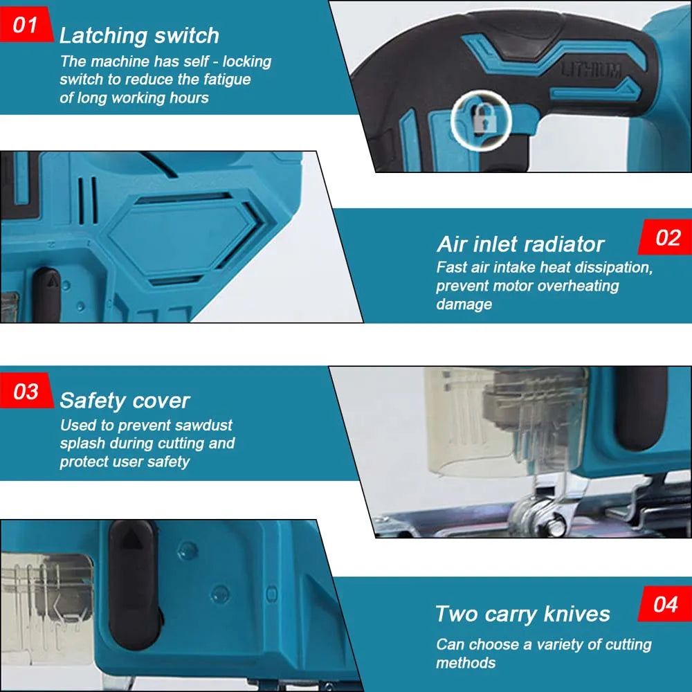 Cordless Jigsaw Portable Multi-Function Woodworking Power Tool Adjustable with 2 Battery Charger 21V Lithium XP Tool
