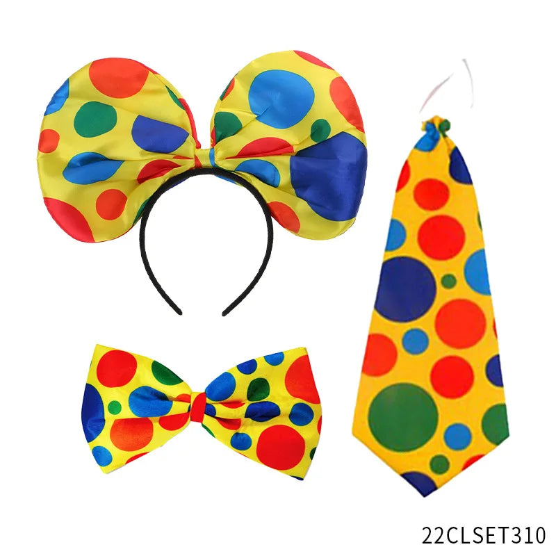 Clown Costume - Nose Wig Bow Tie Shoes Headband Gloves Hat Stockings and Vest Dress Up Cosplay Props Accessories