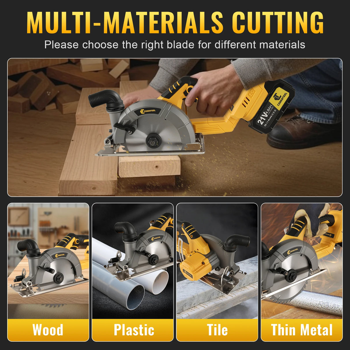 CONENTOOL 21V Batteries 1/2pcs Cordless Brushless Electric Circular Saw 165mm Blade 45° Oblique Cut 90° Cutting Tool for Makita