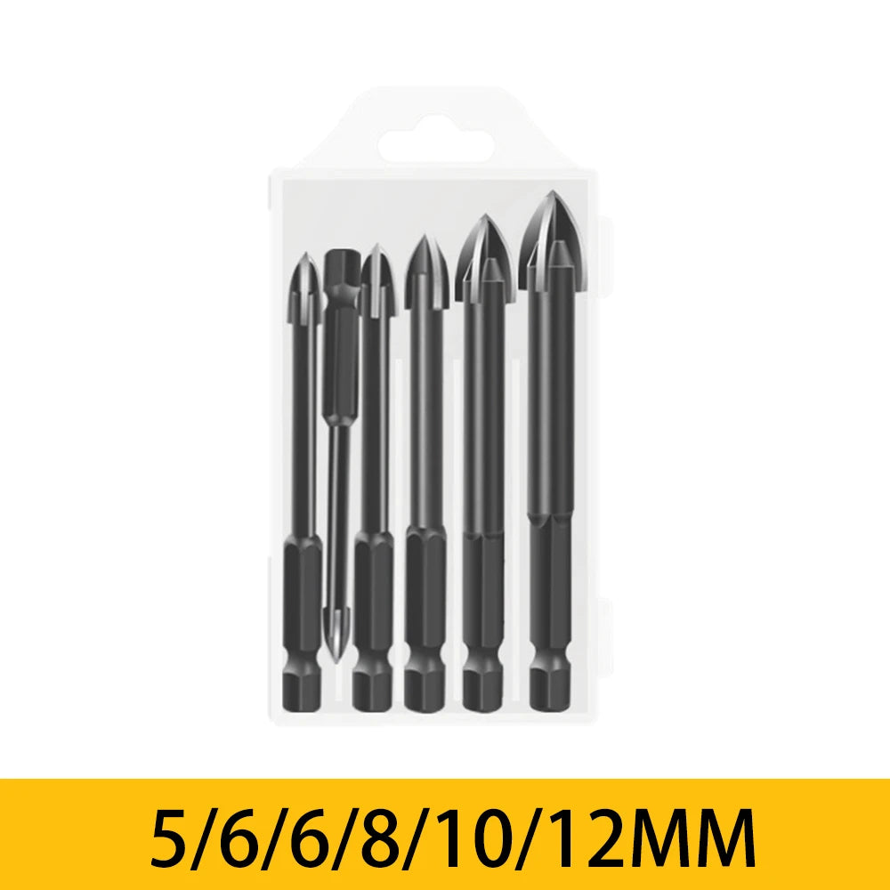 5/6Pcs Set Cross Hex Tile Drill Bits Set for Glass Ceramic Concrete Carbide Hole Opener Brick Hard Alloy Triangle Bit Tool Kit