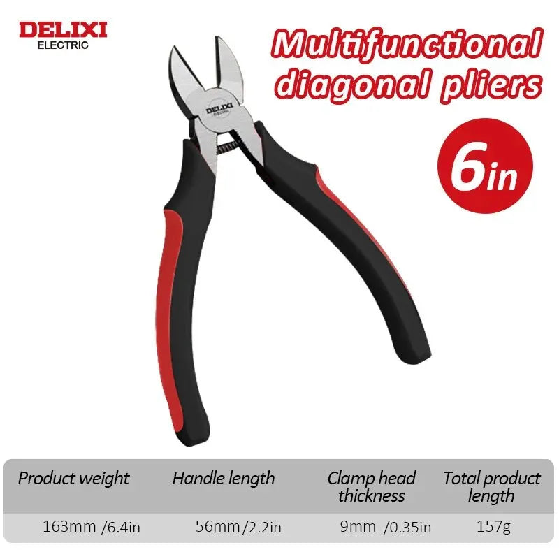 DELIXI ELECTRIC Wire Pliers,Sharp Large Opening Diagonal Pliers Needle Nose Pliers,for Cutting,Twisting and Clamping MetalWires