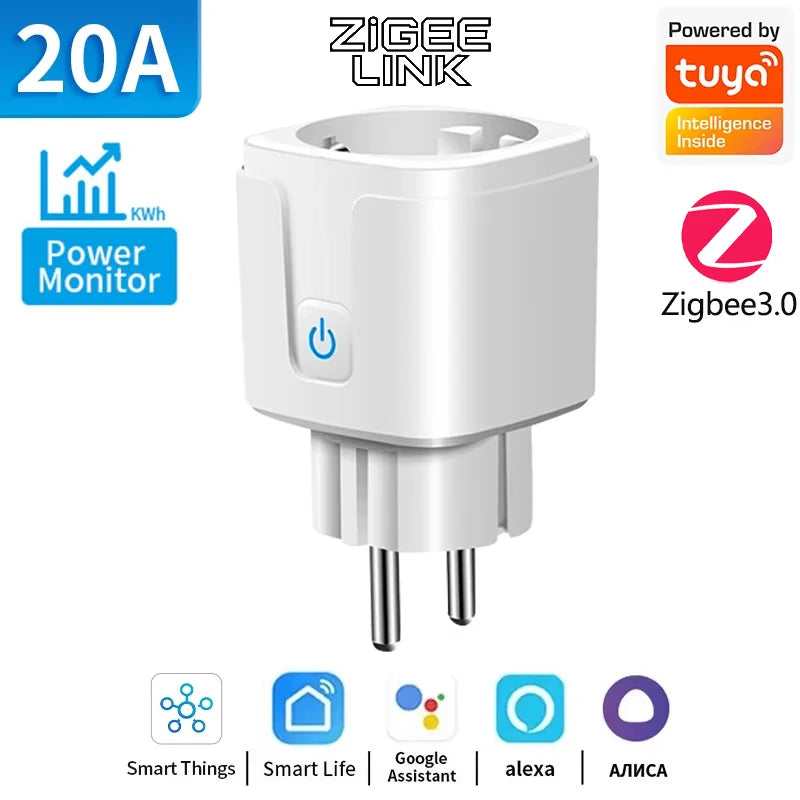 EU Plug Zigbee3.0 or WIFI adapters Smart Sockets With Power Monitor Wireless App Voice Remote Control works with Tuya Smart life