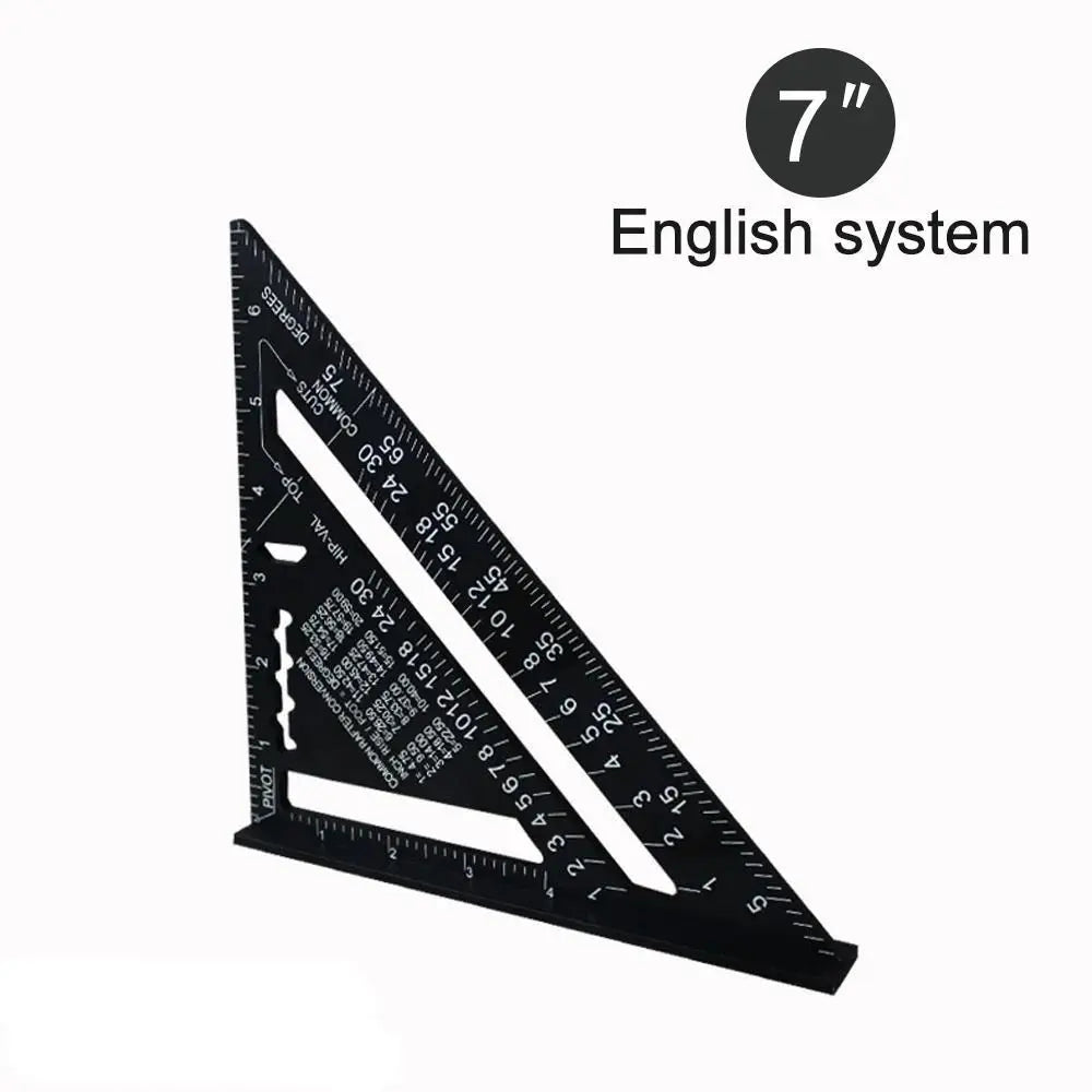 New 7Inch Triangle Ruler Measurement Tool Aluminium Alloy Carpenter Tools Inch Metric Angle Ruler Speed Square Woodworking Tools
