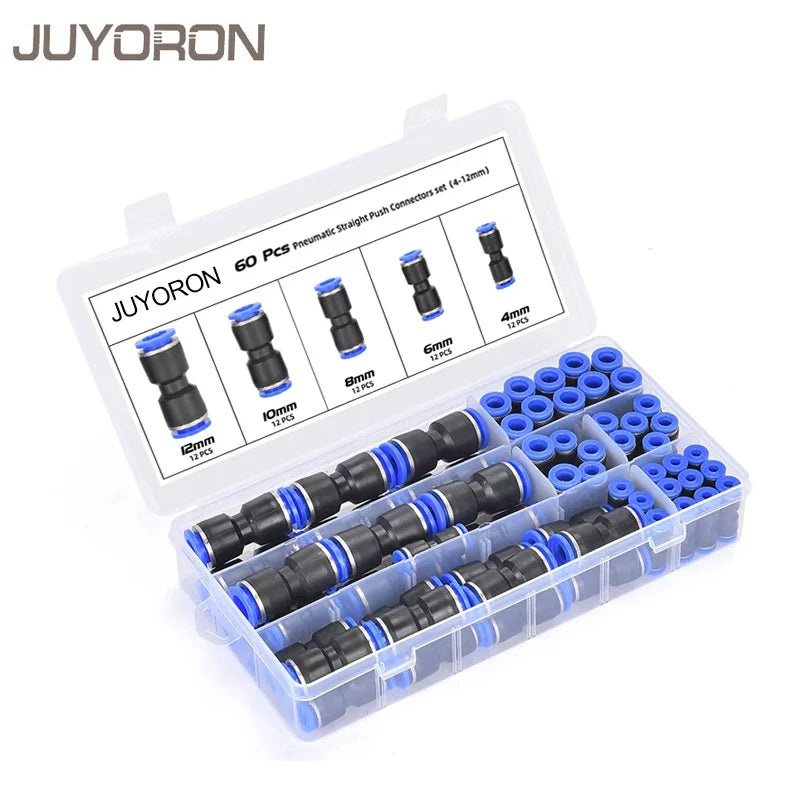 60PCS Boxed Set Air Straight Pneumatic Fittings PU Series Water Pipes Quick Release Connector Plastic Hose Couplings PU 4 6 8mm
