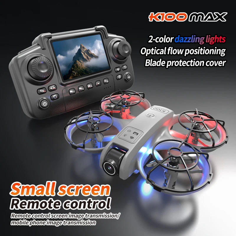Hot K100 MAX Mini Drone Professional 4K HD Dual Camera Fpv Screen Optical Flow Drone Toys Quadcopter Brushless Dron Toy Gift New