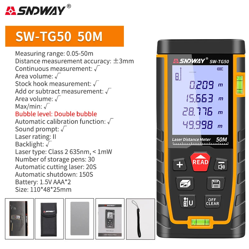 SNDWAY Laser Distance Meter Digital Range Finder 100m 70m 50m Rangefinder Trena Lazer Tape Measure Ruler Roulette Measurer Tool