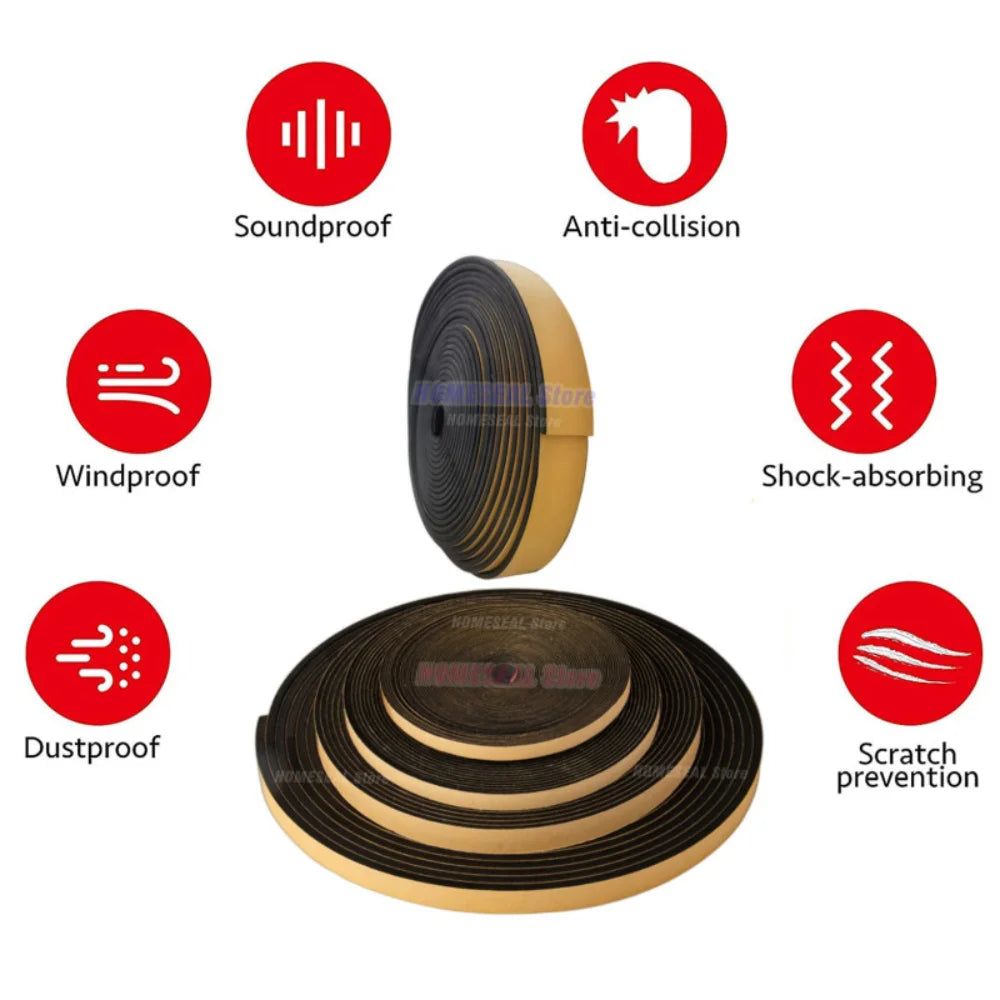 Rubber Self Adhesive Sponge Seal Strip Single Sided Adhesive EVA Black Foam Anti-collision Seal Gasket Width10-30mm Thick 2-20mm