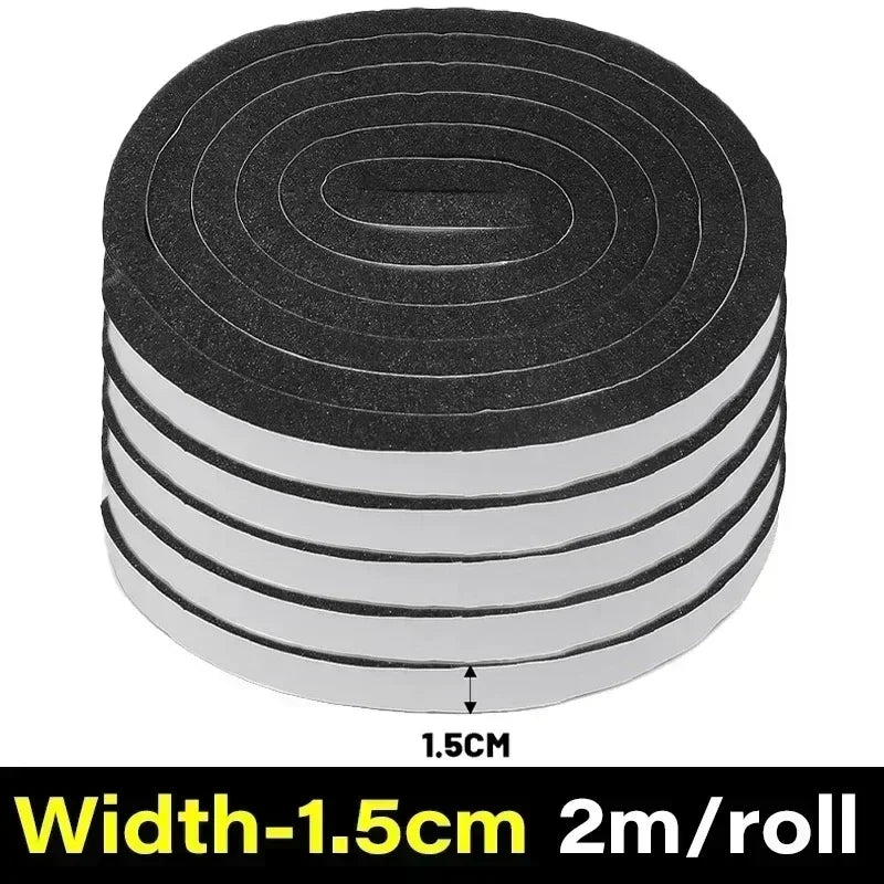 60/2m Foam Door Window Sealing Strip Weather Stripping Soundproof Windproof Dustproof Black Self-Adhesive Sponge Seal Tape