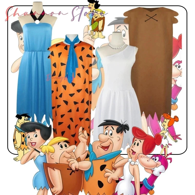 ❤️❤️❤️Womens Wilma Flintstone Adult Costume Men's The Flintstone's Barney Rubble Costume Party Supplie Caveman Costume❤️⭐️❤️