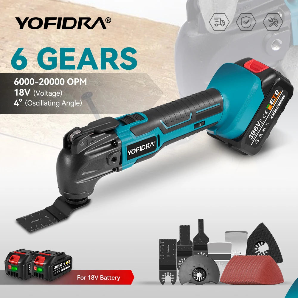 YOFIDRA Electric Saw Oscillating Multi Function Tool Cordless Trimmer Shovel Woodworking Cutting Machine For Makita Battery Pin