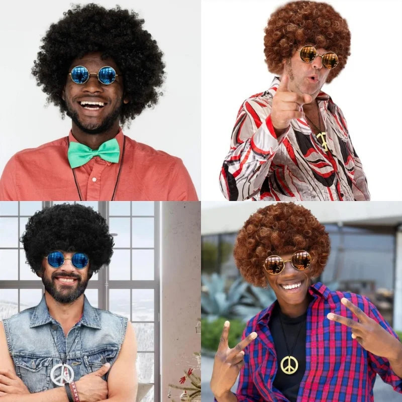 Hippie Funny Costume Set Funky Afro Wig Sunglasses Necklace For 50s 60s 70s Theme Party Men 80s Style Party Clothes Accessories