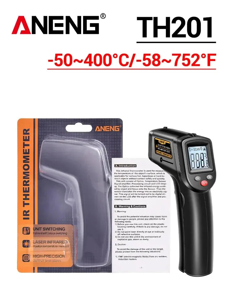 ANENG TH201 Celsius Display Digital Infrared Thermometer Highly Sensitive Non-contact Temperature Measuring Gun Hygrometer