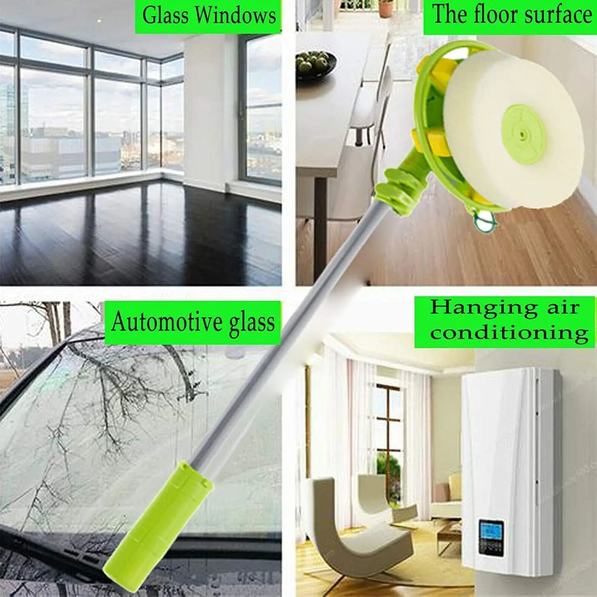 DayPlus Mulpurpose 2 in 1 Window Cleaning Tool-U Shaped Telescopic High Rise Window Cleaner, Adjustable Sponge Head&Squeegees