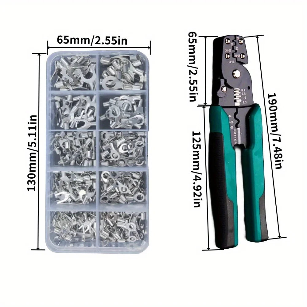 320pcs 4-in-1 Multifunctional Pliers Combination, Copper Nose Crimping Terminals, OT/UT Brass Tinned Cold Pressed Bare Terminals