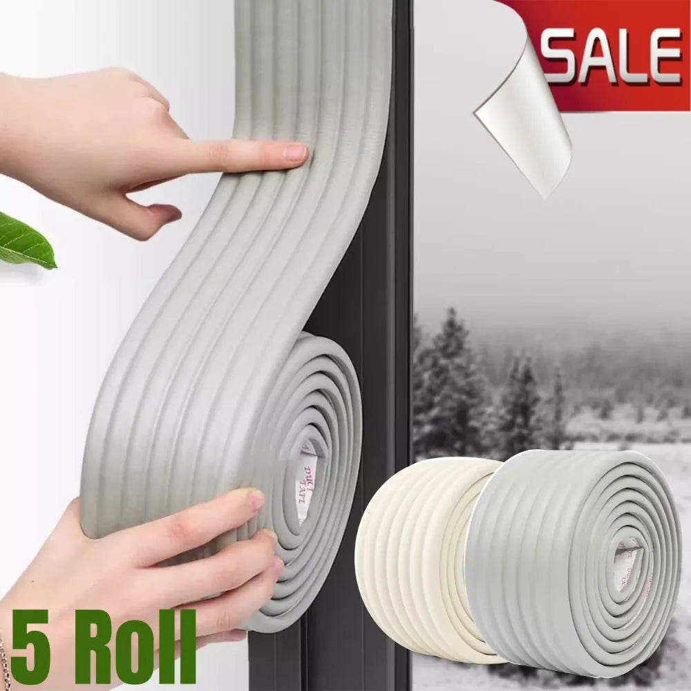 5Roll Acoustic Foam Window Sealing Strip Self-adhesive for Door Window Windproof Tape Door Serl Gap Air Leakage Filling Strip