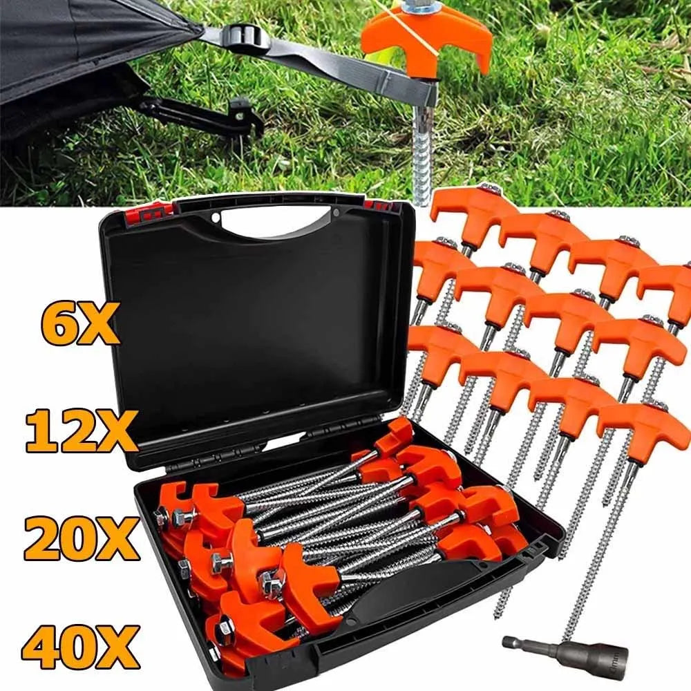 6/12/20/40Pcs Outdoor Camping Screw Pegs Tent Drill In Drill Top with Hex Socket Heavy Duty Ground Pegs Awning Pegs Tent Pegs