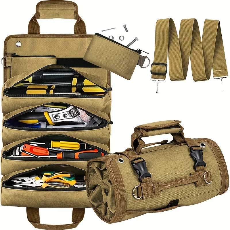 Tool Kit Storage Bag, Heavy-duty Tool Storage Bag, Portable Tool Storage Box with 2 Detachable Zipper Pockets