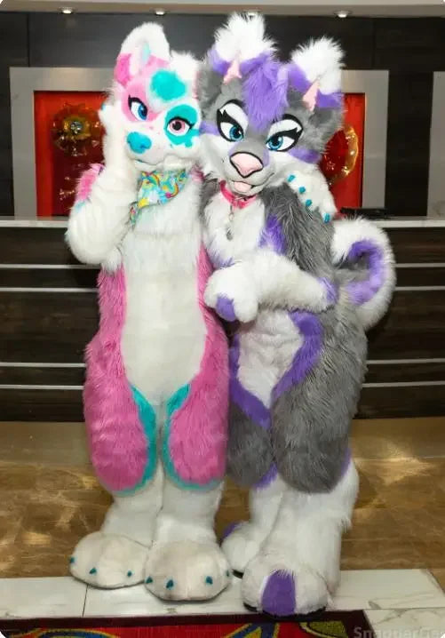 2025 Long Fur Furry Costume Husky Dog purple Fox Mascot Costume Fursuit Wolf Cosplay Party Fursuit Halloween Suit Adult Size