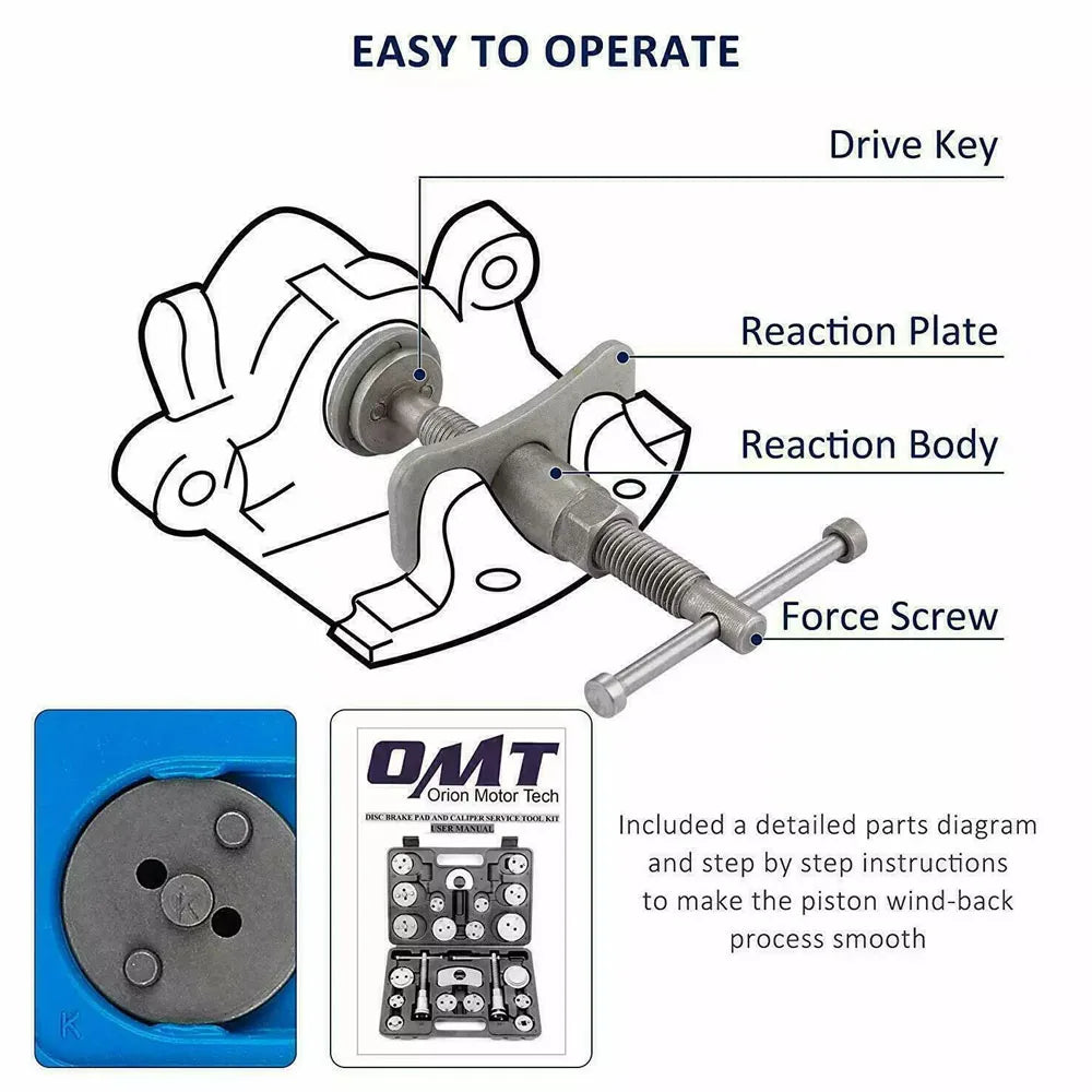 22Pcs Universal Car Disc Brake Caliper Rewind Back Brake Piston Compressor Tool Kit Set For Audi BMW Ford Garage Repair Tools