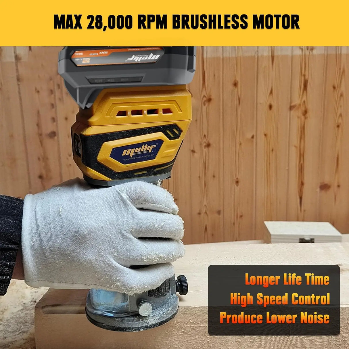 Mellif Cordless Compact Router, Brushless Palm Router Wood Trimmer Tool Compatible with Dewalt 18V 20V MAX Battery(TOOL ONLY)
