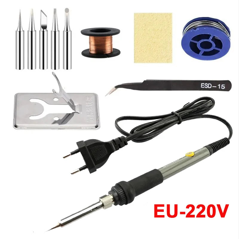 60W Adjustable Temperature Electric Soldering Iron EU 220V / US 110V Welding Iron Rework Station Heat Pen Tips DIY for Repairing