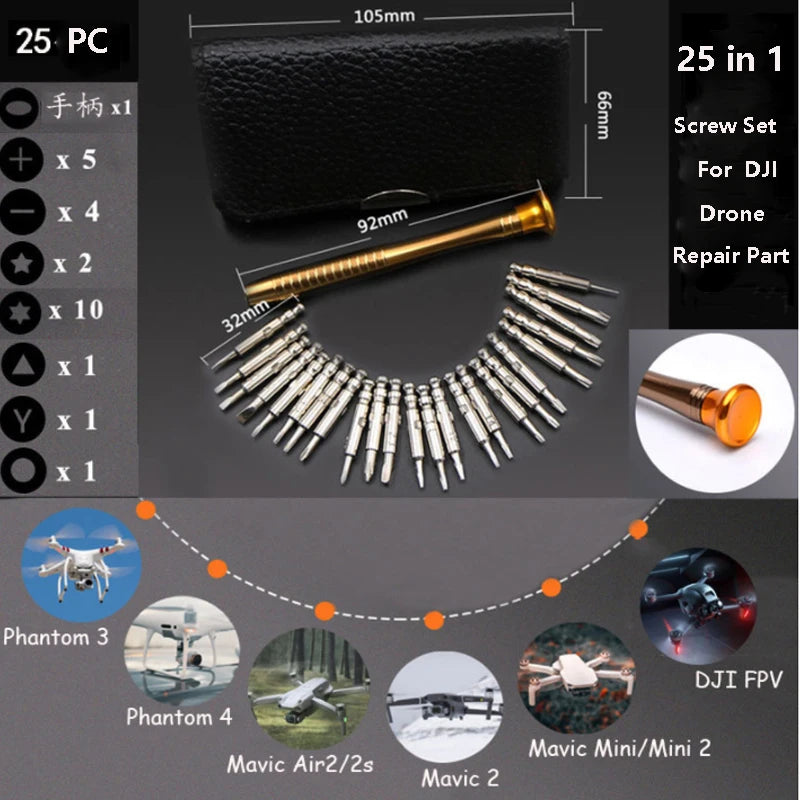 Drone Repair Parts 25 in 1 Screwdriver Sets Repair Tool Kit For DJI MINI 2 /MINI 3 PRO/M Air 2/2S/Pro/Phantom 4/3/Smart Phone