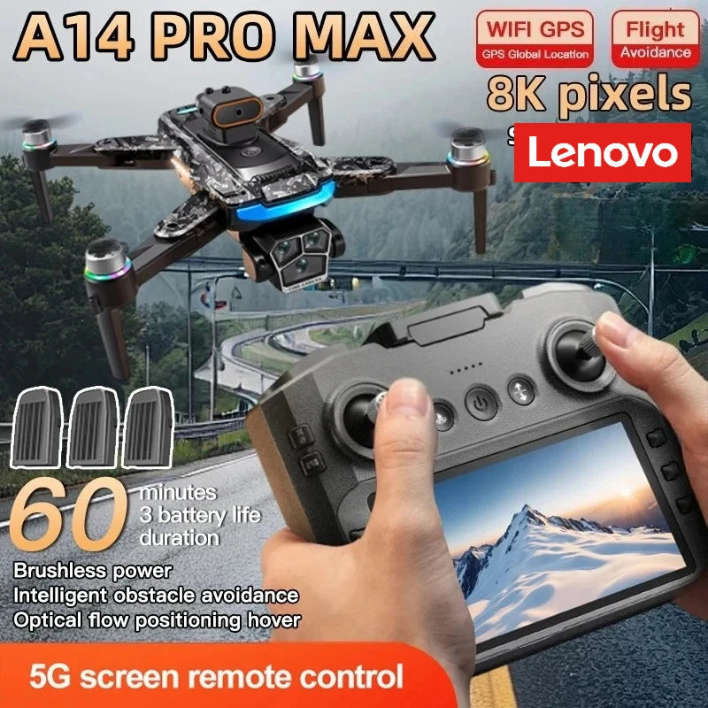 Lenovo A14Pro max GPS Drone 4K Professional Dual Camera Dron Brushless Motor WIFI FPV Foldable RC Quadcopter Helicopter Toys