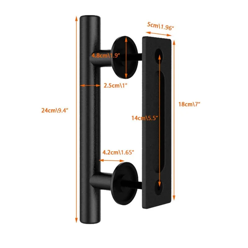 Barn Door Handle Black Circular Double Sided American Wooden Door Indoor Sliding Door Mobile Door Handle All Black Reinforced