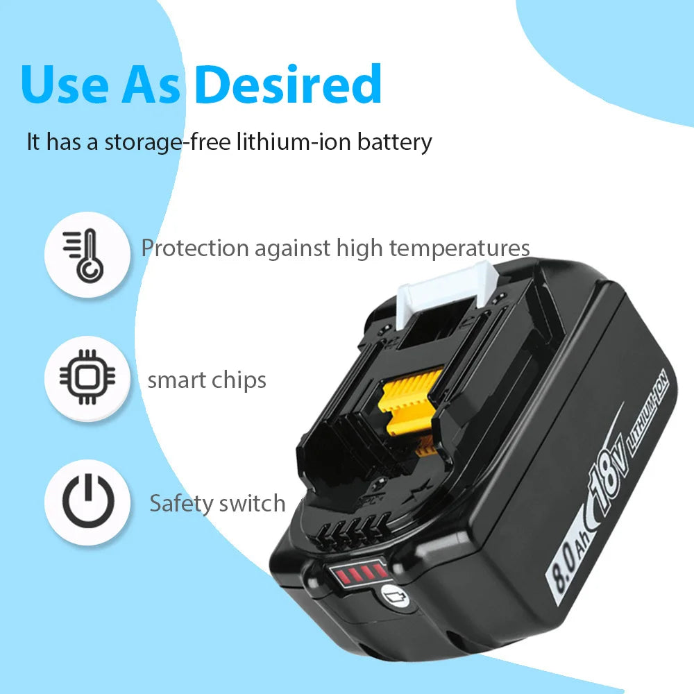 2x 18V 8Ah For Makita LXT Lithium-ion Battery and DC18RC Charger BL1830 BL1815 BL1850 Compatible with Makita 18v Battery