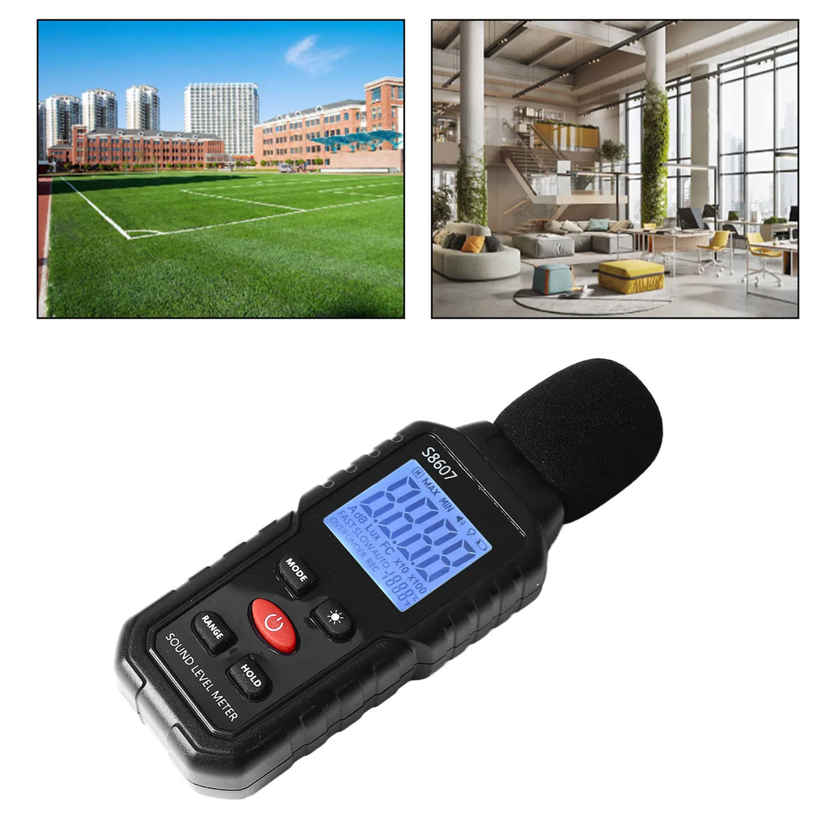 Sound Level Meter Portable SPL Meter Sound Level Meter Digital LCD Display Backlit Screen Noise Decibel Portable SPL Meter S8607