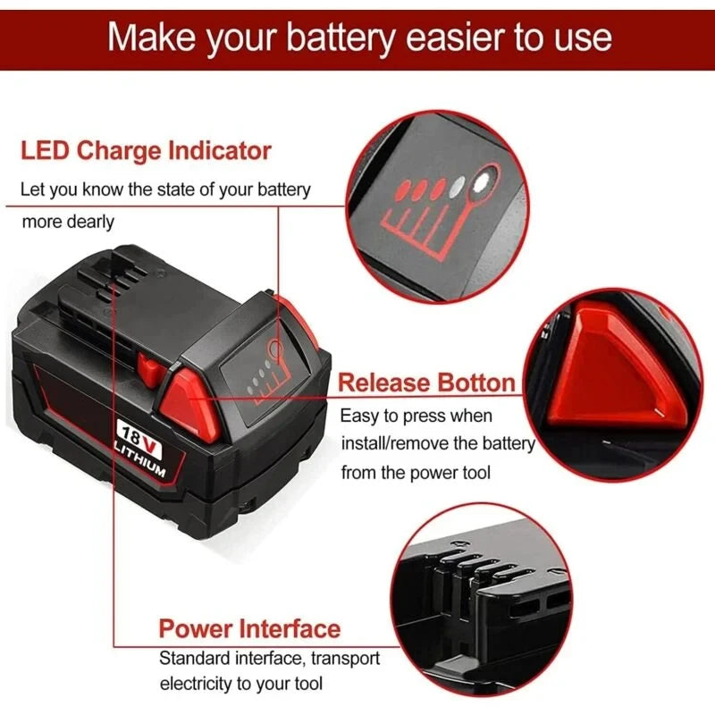 VANON 1/2/4Pcs 5.0Ah M18 Li-on Battery Replace for Milwaukee 48-11-1810 48-11-1820 48-11-1850 48-11-1860 18V Battery Pin