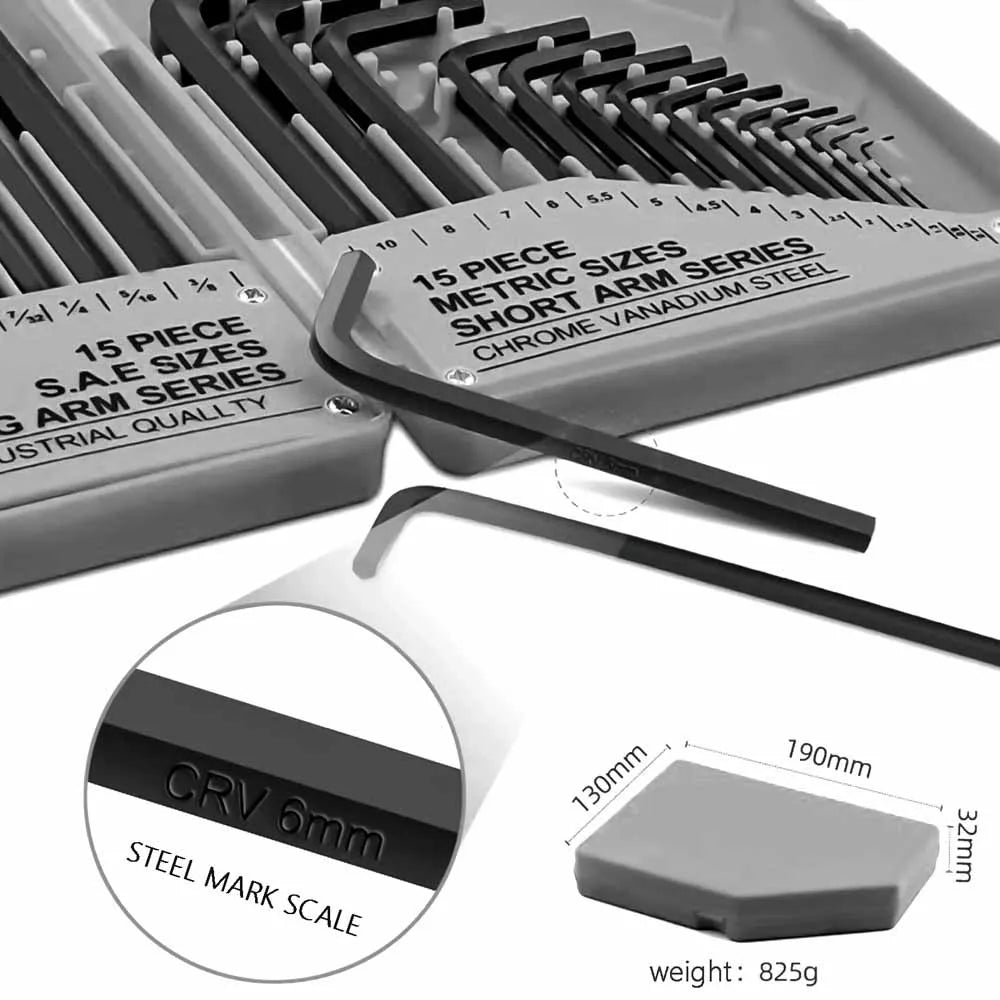 30Pcs Imperial & Metric Hex Allen Key Set Long & Short Arm Allan Alan Alen Hexagonal Steel Wrench Key Kit with Carry Case