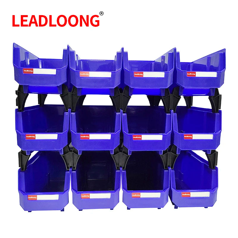 LEADLOONG V3 Garage Box 12pc 11x5x5inch/27.6*13.9*12.8cm Workshop Goods Shelves Organizer Bin Screw Parts Hardware Storage Case