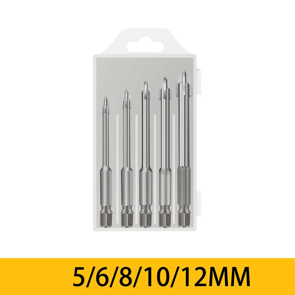 5/6Pcs Set Cross Hex Tile Drill Bits Set for Glass Ceramic Concrete Carbide Hole Opener Brick Hard Alloy Triangle Bit Tool Kit