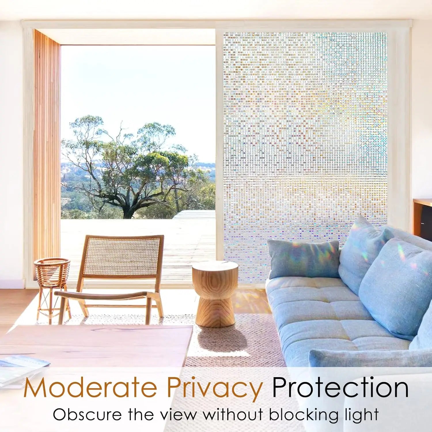 Window Privacy Film Stained Glass Window Film Mosaic Static Cling Decorative Window Vinyl, Non-Adhesive UV Blocking for Home