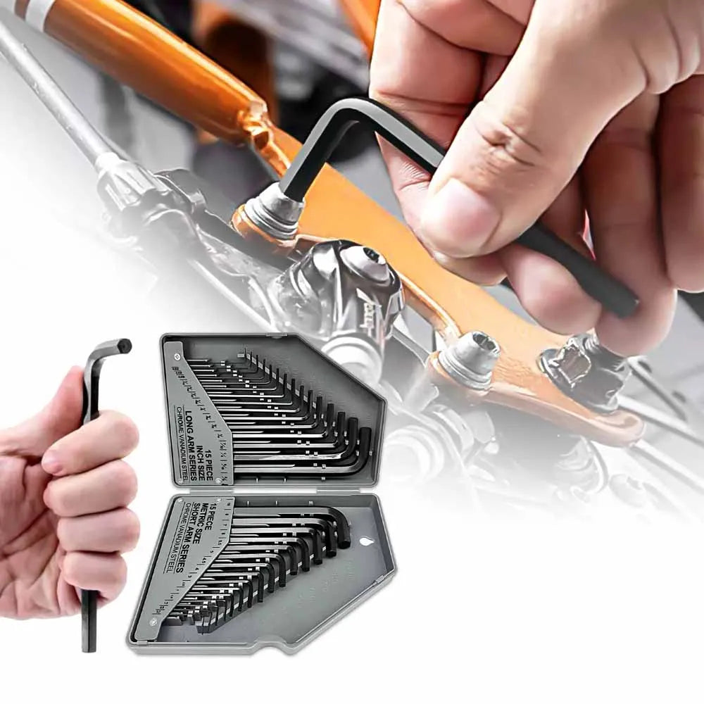 30Pcs Imperial & Metric Hex Allen Key Set Long & Short Arm Allan Alan Alen Hexagonal Steel Wrench Key Kit with Carry Case
