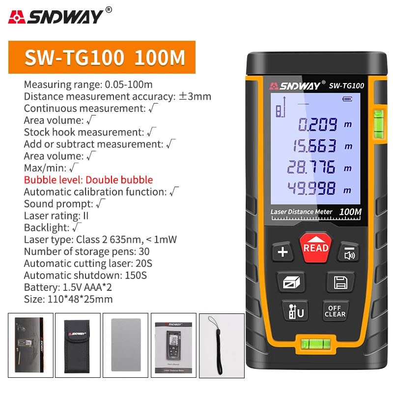 SNDWAY Laser Distance Meter Digital Range Finder 100m 70m 50m Rangefinder Trena Lazer Tape Measure Ruler Roulette Measurer Tool