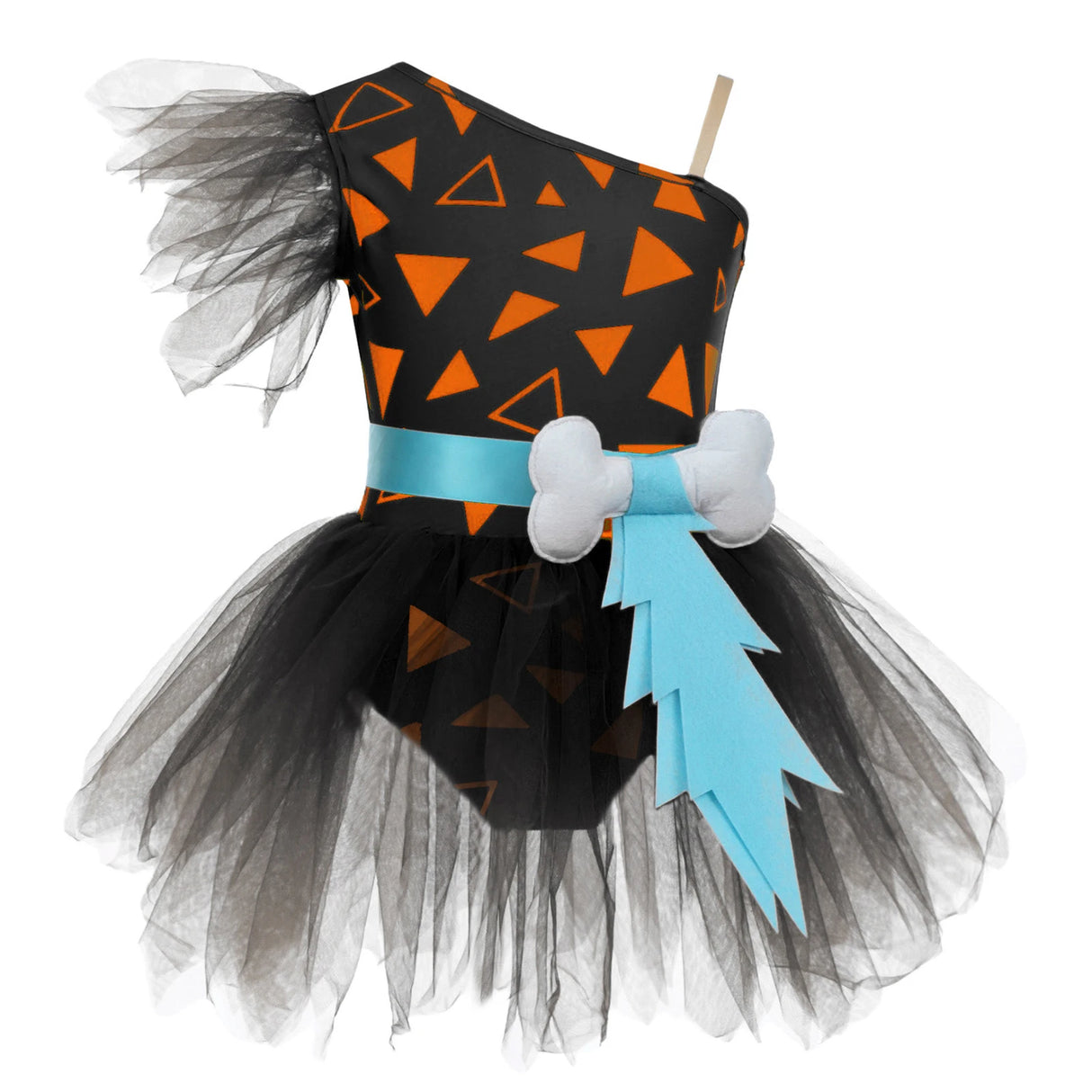 Halloween Cavegirl Caveman Costumes for Girls 3D Bone Mesh Tutu Leotard Dress Flintstone Hominid Gymnastic Ballet Dance Leotard