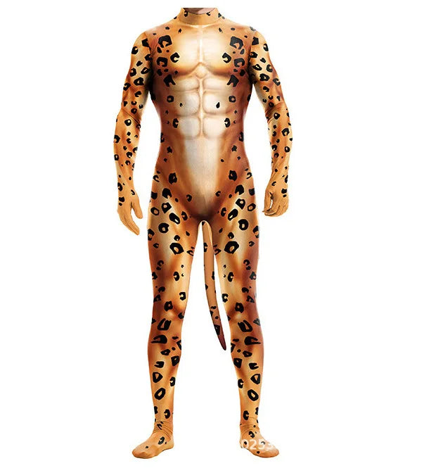 Halloween Costume Adult Mens Wild Animal Cosplay Costume Full Cover 3D Print Beast Petsuit Jumpsuit Bodysuit Tail