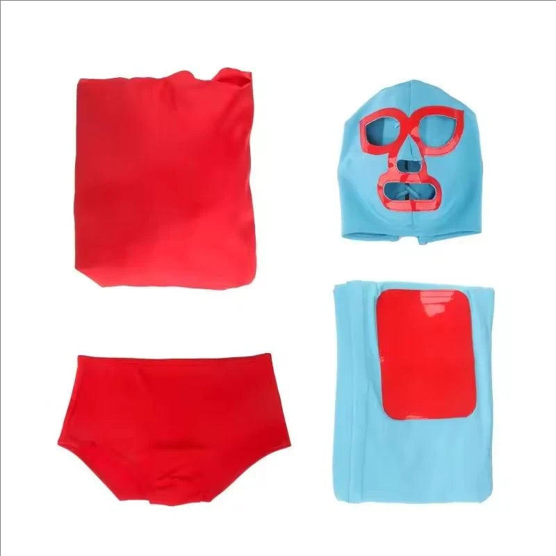 4PCS Nacho Cosplay Costume Libre Red Cloak Mask Pants Shorts Full Set Outfits Mexican Wrestling Halloween Cos Outfits Adult Men