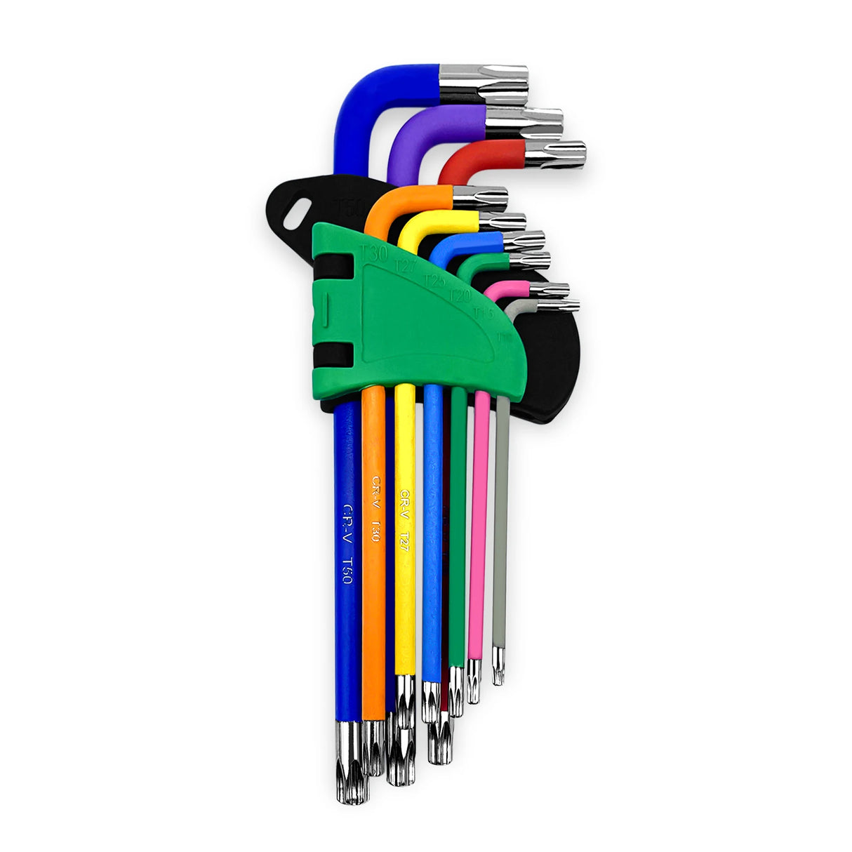 9Pcs Torx Key Set Star End Long Folding Wrench Set T10-T50 Hex Extra Security Colour Coded for Vehicle Bicycle Repairs Tool