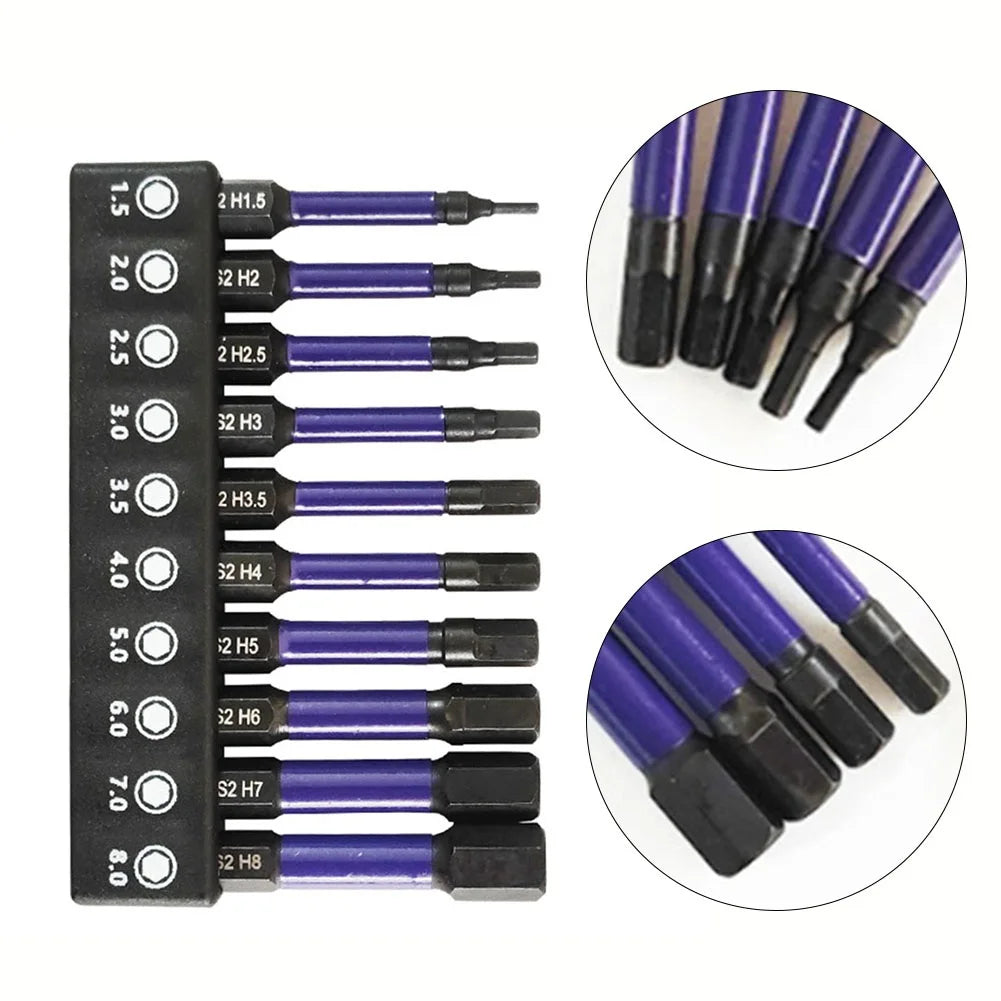 10Pcs Hex Head Wrench Drill Bit With Screwdrivers Bit Holder Set 1/4" Quick Release Shank Magnetic Screwdriver Bit Tools H1.5-H8