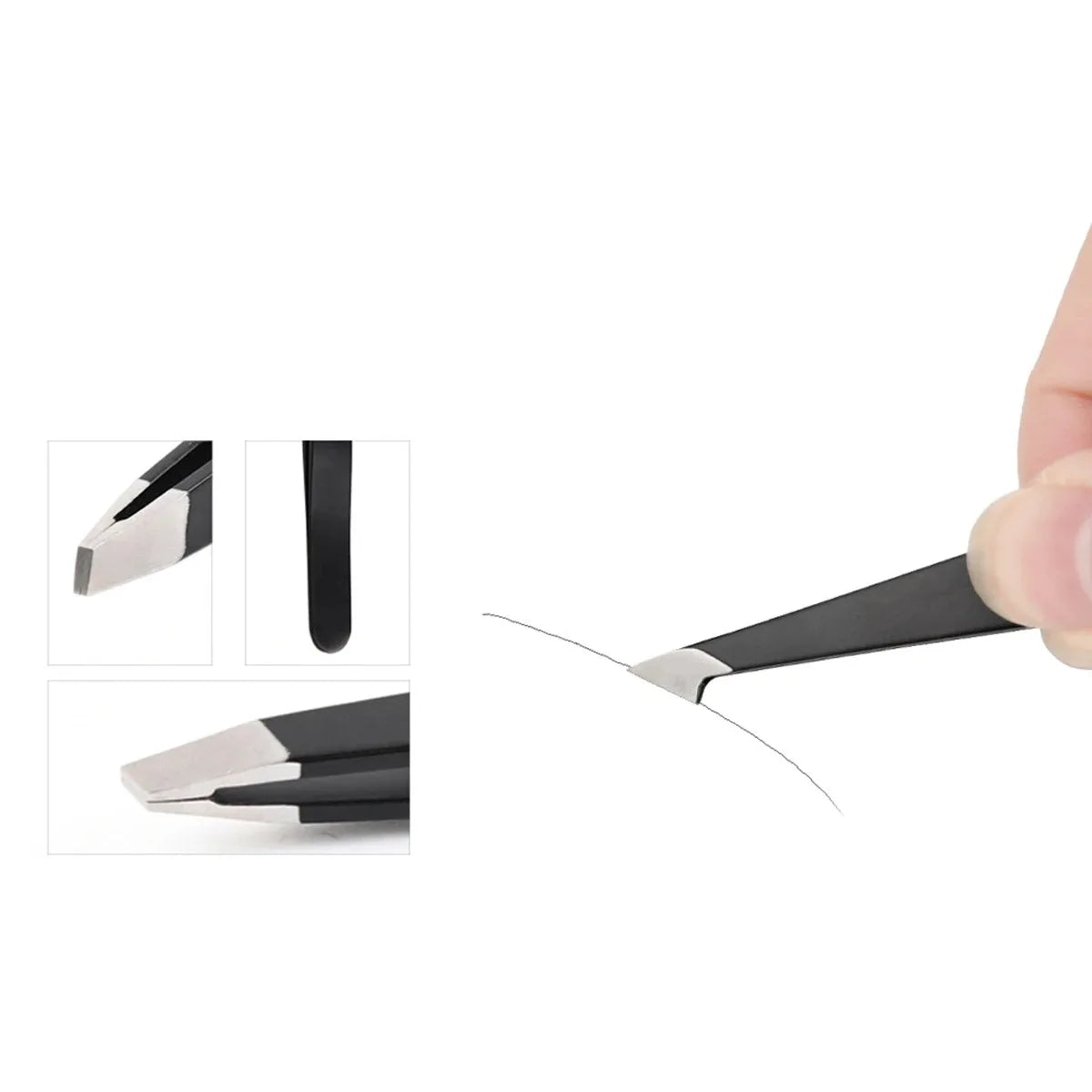 Hair Removal Tweezers Stainless Steel Eyebrow Tweezers Pink Slanted Black Tip Point Face Harmless Makeup Beauty Tool Black