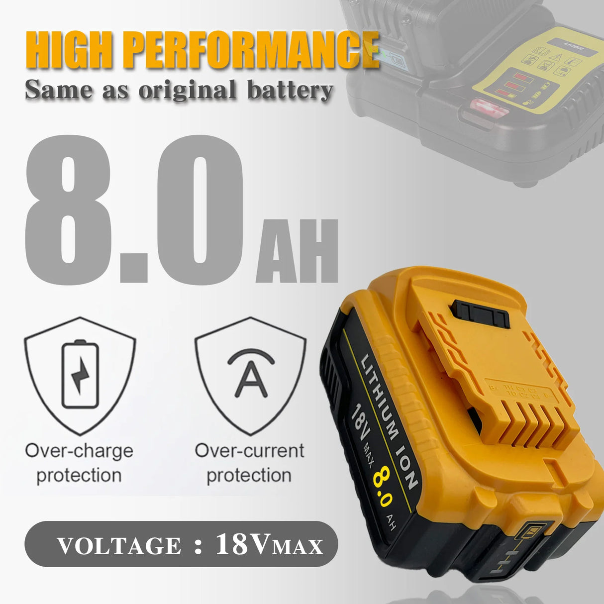 2Pack 8.0Ah Compatible with Dewalt DCB184 18V XR slide Li-Ion Battery DCB182 DCB183 DCB180 DCB200 Lithium-Ion Power Tool Max