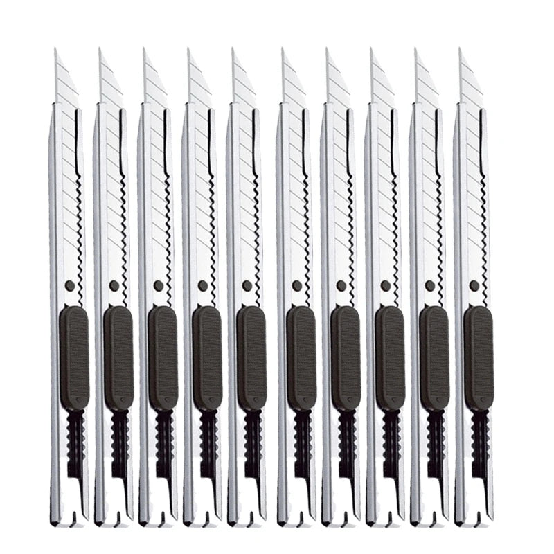 10PCS 30 60Degree Retractable Box Cutter 9MM Blade Utility Knife Carbon Steel Self-Locking Design Cutting Tools Wallpaper Carton