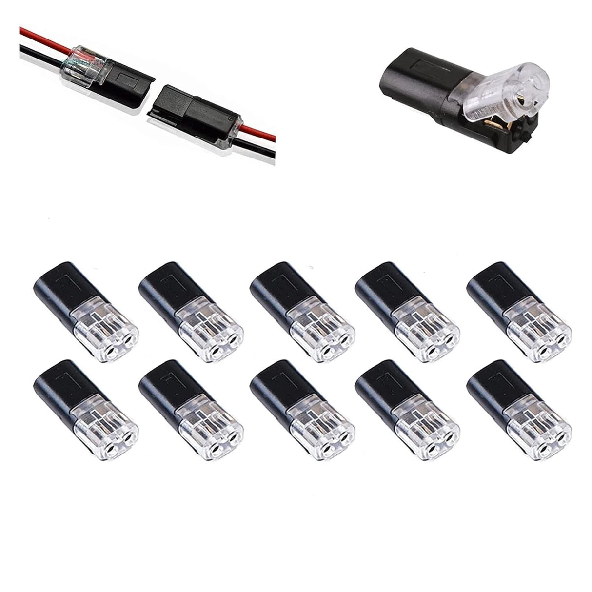 10/20pcs Double-Wire Plug-in Connector with Locking Buckle Pluggable LED Wire Connector 2 Pin 2 Way Universal Compact Wire